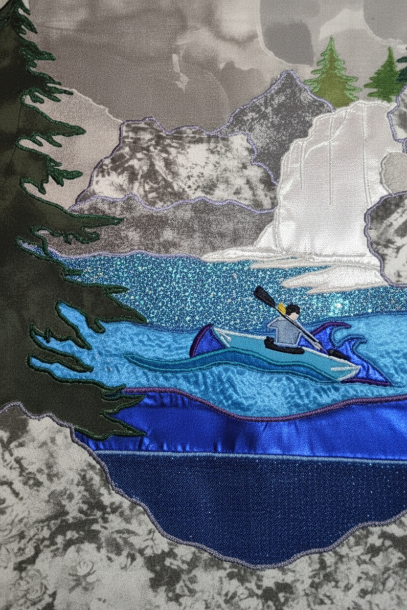 Brightened kayaker fabric art