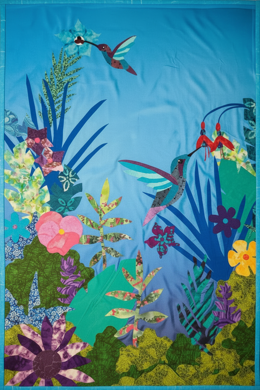 Sharpened hummingbird garden with light blue frame