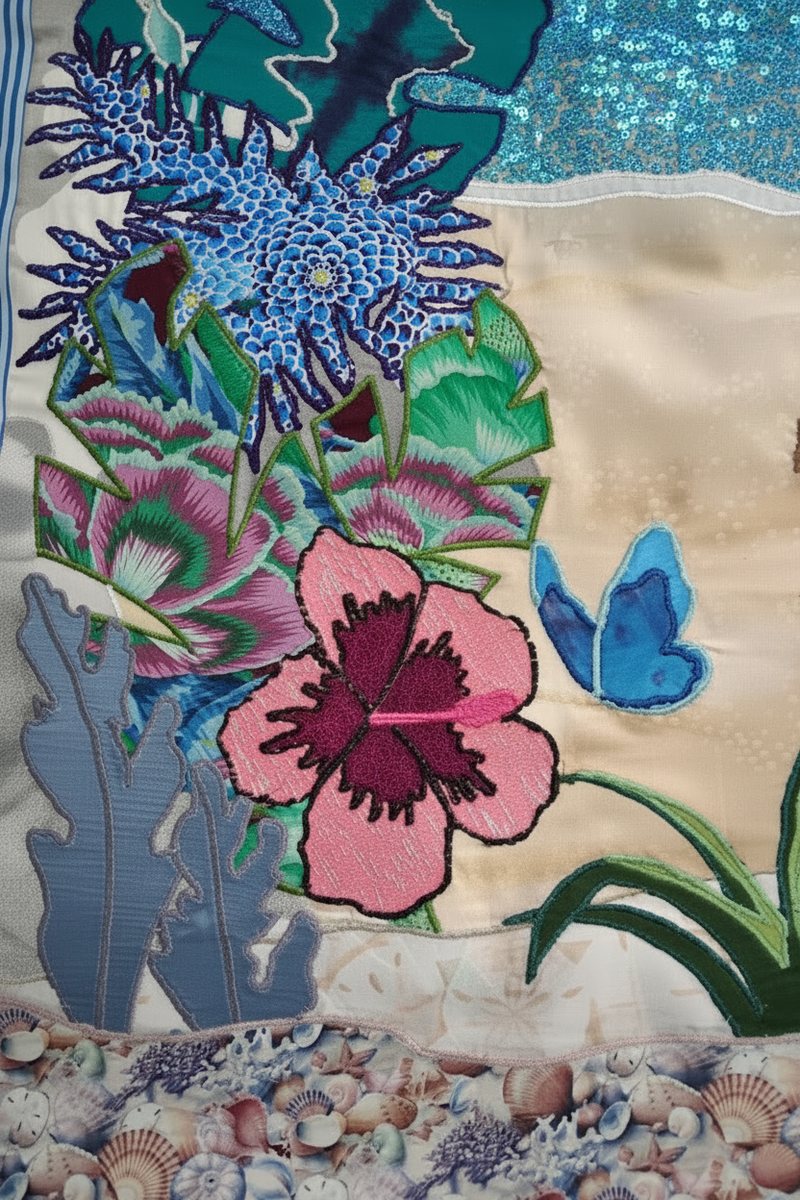 Vibrant floral fabric art